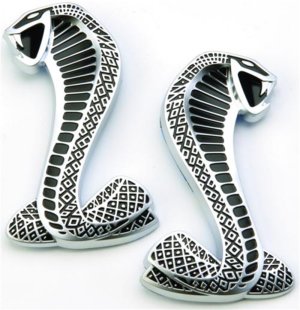 Ford Mustang Fender Emblems - Right/Left Side - Ford Racing - Cobra Snake - Chrome - `07-`09